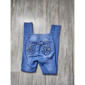 Mitzi Michel High Rise Button Fly Skinny Jeggings Braided Pockets Stretch Sz 3